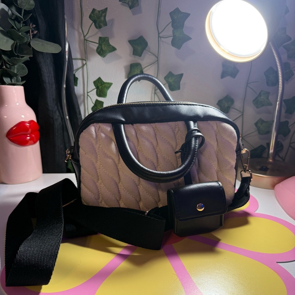 A New Day Black and Cream Crossbody Bag with Quilted Design